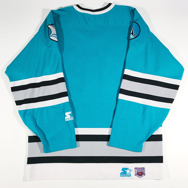 Chemise à glissière pour débutants San Jose Sharks des années 90 : M, bleu sarcelle d'origine, fabriquée en Corée - Canada Chemise à glissière pour débutants San Jose Sharks des années 90 : M, bleu sarcelle d'origine, fabriquée en Corée - Canada