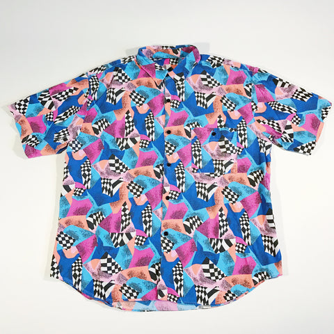 Abstract Checkered Button-Up Shirt